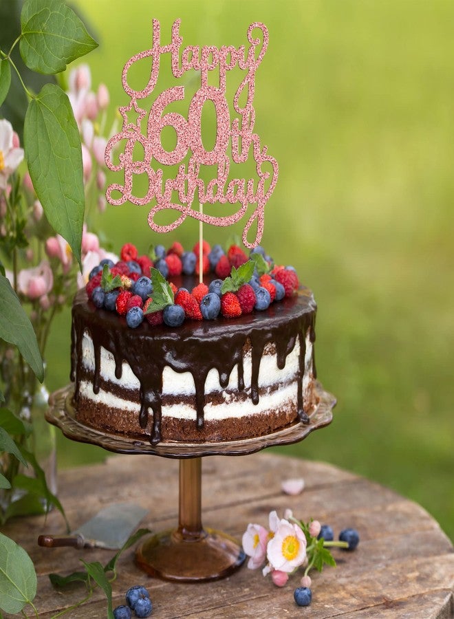 Ephlyn 1 Pack Happy 60th Birthday Cake Topper Rose Gold Glitter 60 & Fabulous Cheers to 60 Years Old 60th Birthday Cake Pick for Celebrating 60th Birthday Anniversary Party Cake Decorations Supplies - Image 4